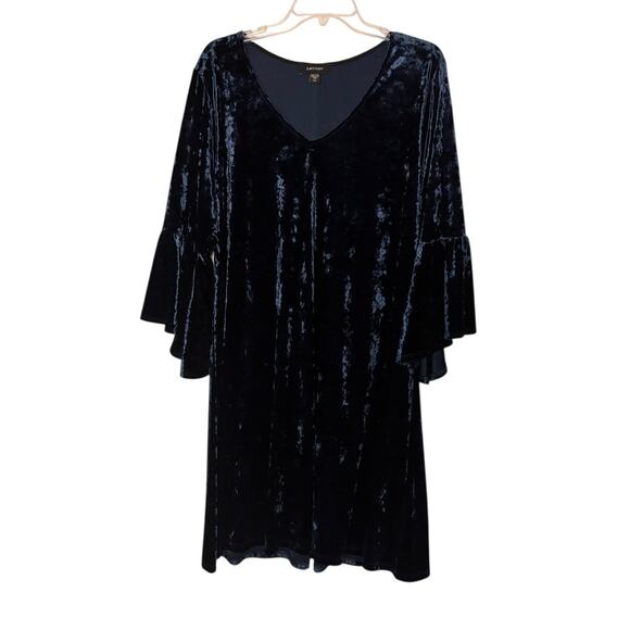 Karen Kane Plus Size 2X Stretch Teal Velvet Bell Sleeve Swing ALine Shift Dress - Picture 1 of 5